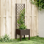 Fioriera da giardino con traliccio-Vaso da Esterno-Vaso con Griglia Marrone 40x40x142 cm in PP
