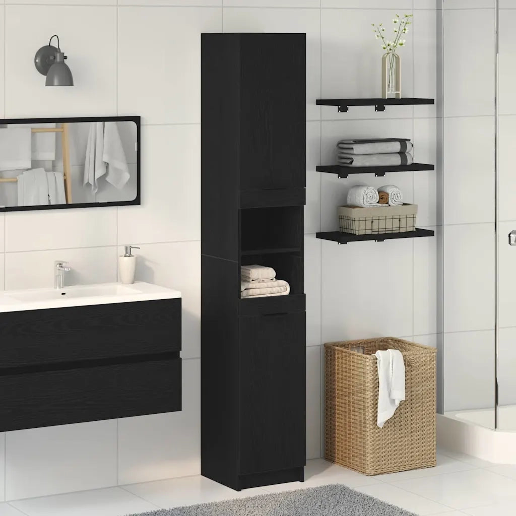 Mobile da Bagno con lo scaffale Rovere nero 32 x 34 x 188,5 cm 862097