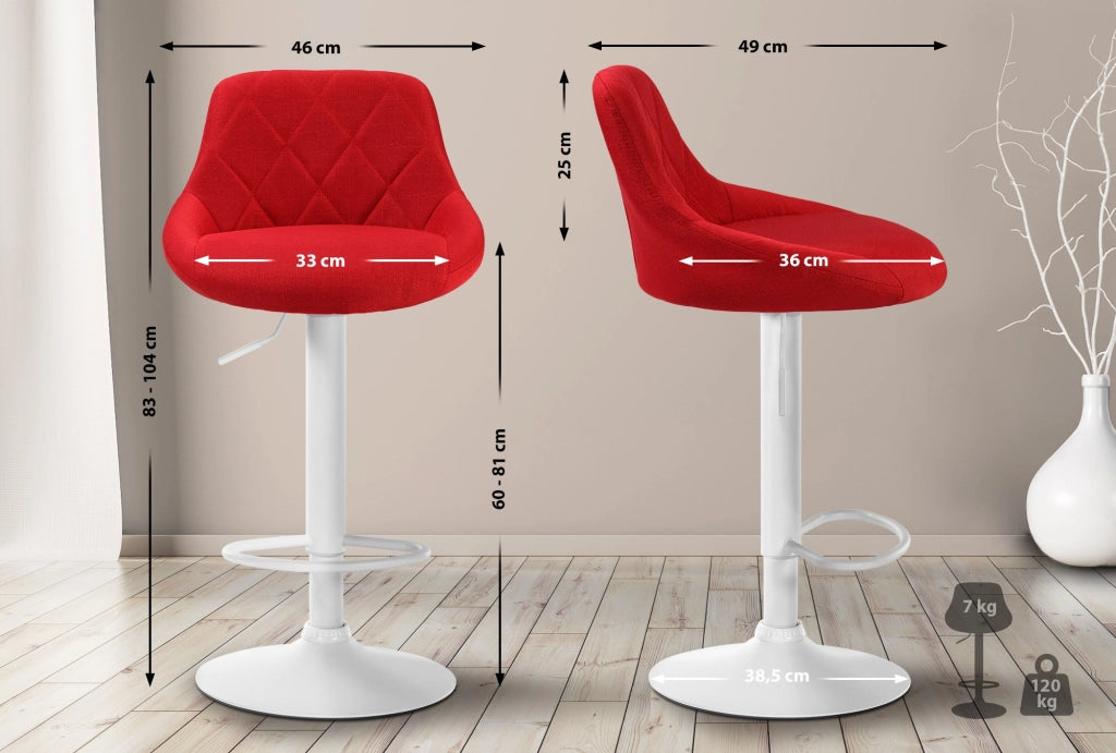Sgabello bar LAZIO in tessuto rosso,bianco