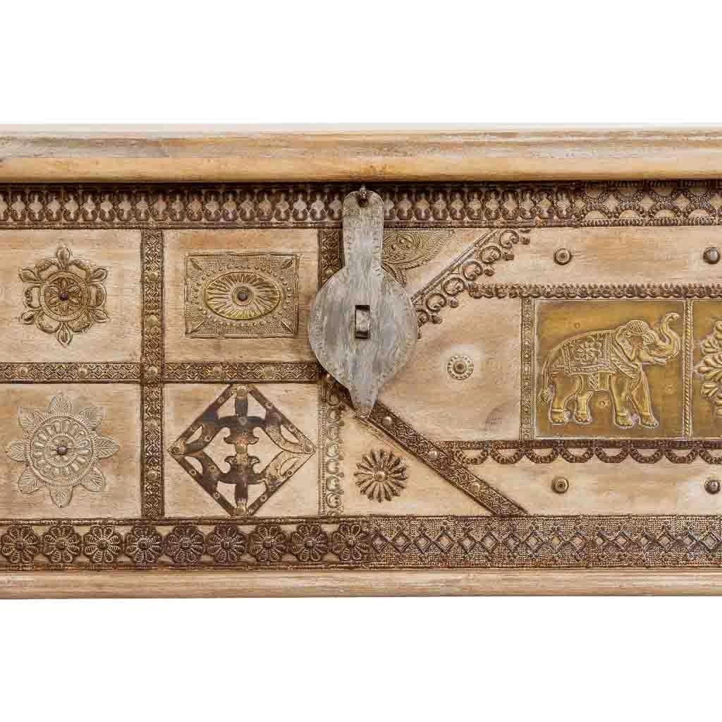 Baule in legno beige fatto a mano 150x45x46h cm