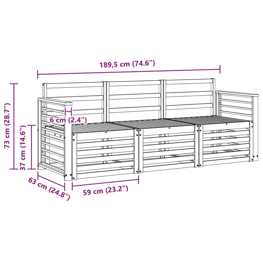 Set divani 3 pcs Legno di Acacia Massello