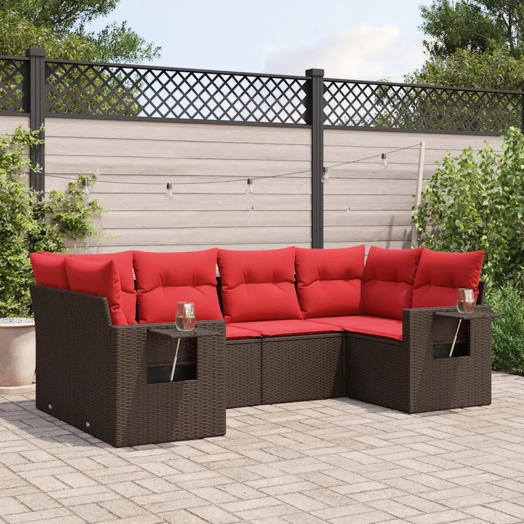 Set Divani da Giardino 6 pz con Cuscini Marrone in Polyrattan 3220583