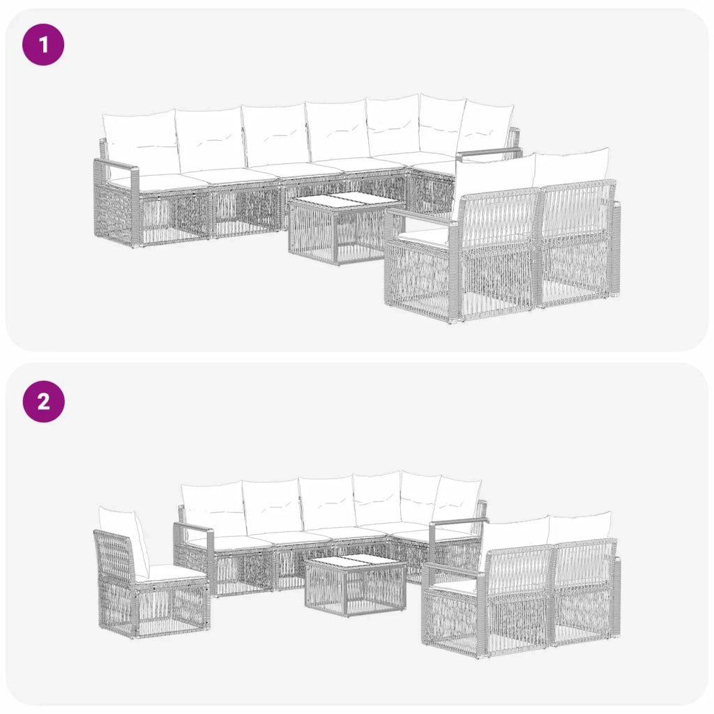 Set Divano da Giardino 9 pcs Beige polyrattan