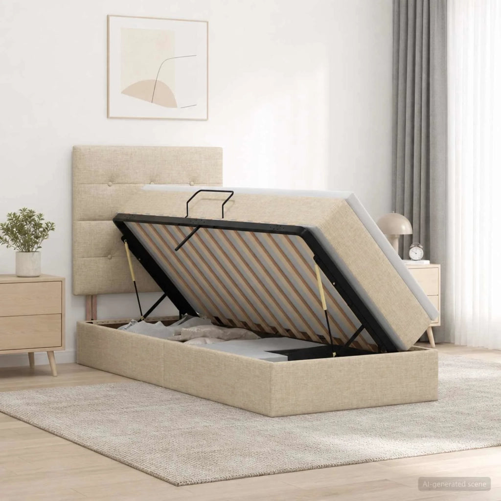 Letto con contenitore e materasso Crema 90 x 190 cm Tessuto 3459475