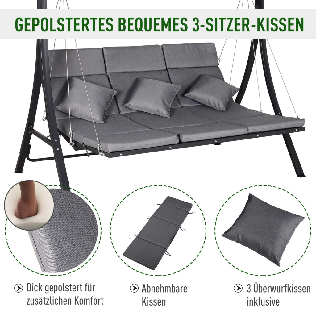 Dondolo da giardino 3 posti ¨C Xylo ¨C con cuscini, grigio, 200x115x168 cm