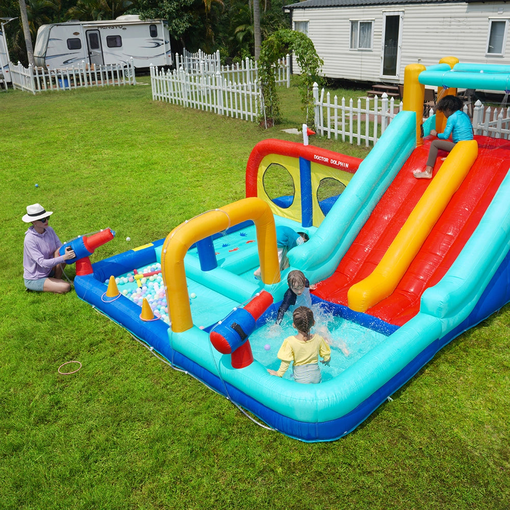 Set da gioco per bambini - Xylo - Scivolo doppio, pistole ad acqua, parete per arrampicata