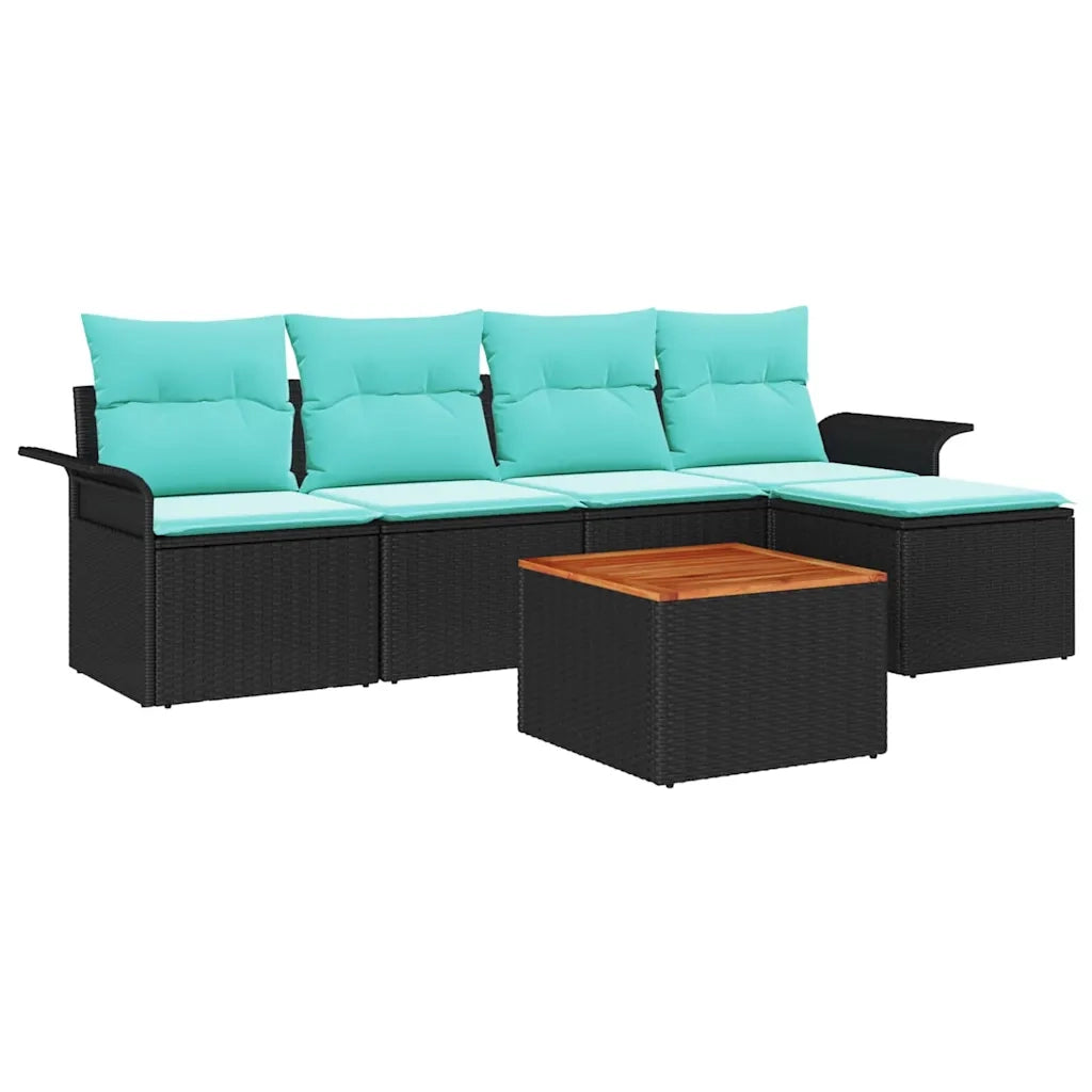 Set Divano da Giardino con cuscino 6 pcs Nero polyrattan