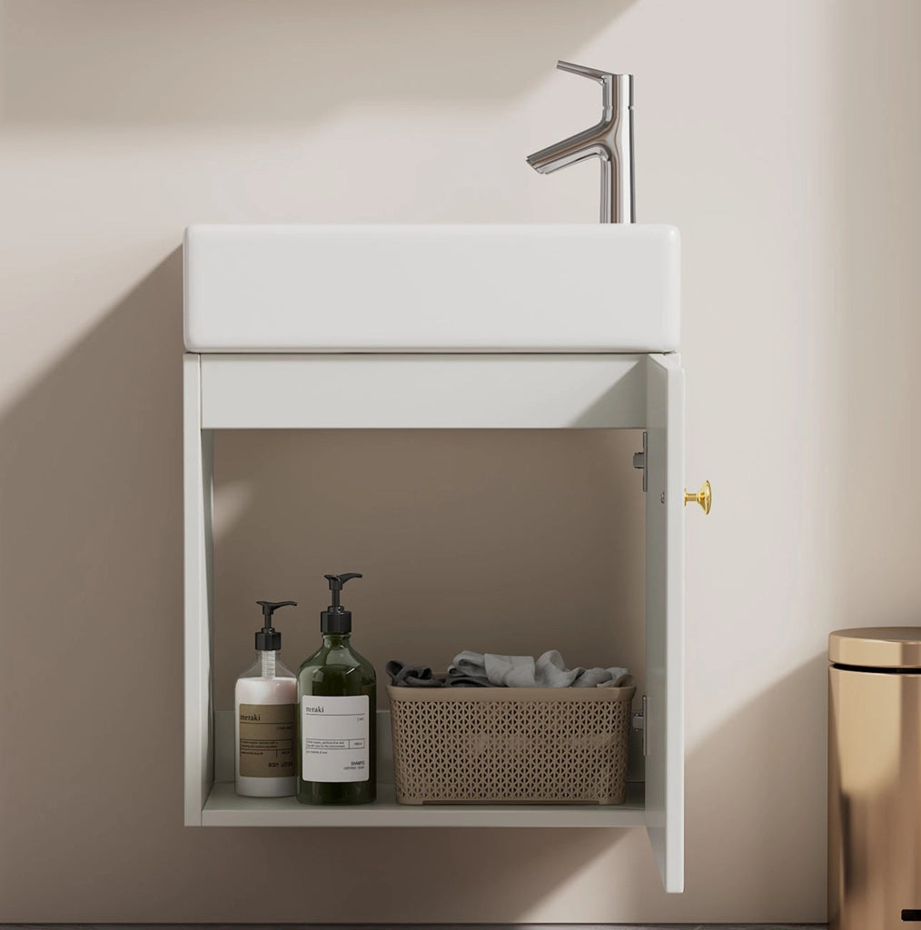 Mobile bagno con lavabo in ceramica 62 cm, MDF, bianco