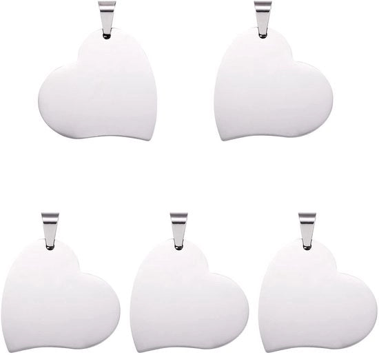 Etichette metalliche per stampe - 5 pezzi - Hanger in acciaio inossidabile - Etichette per graviare - Charm con anello a molla - 32x33x1,8mm - Per la realizzazione di gioielli - Etichette da graviare