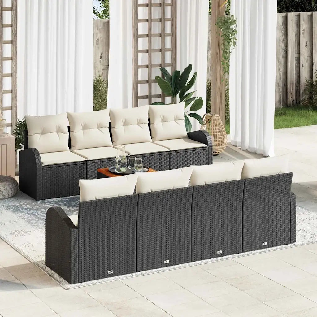 Set Divano da Giardino con cuscino 9 pcs Nero polyrattan