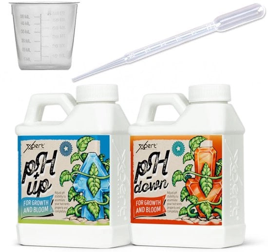 Regolatori di pH 2-delig set - 250 ml Down - 250 ml Up - Pipetta - Misurino - Adatto a tutti i tipi di substrato - Set di pH