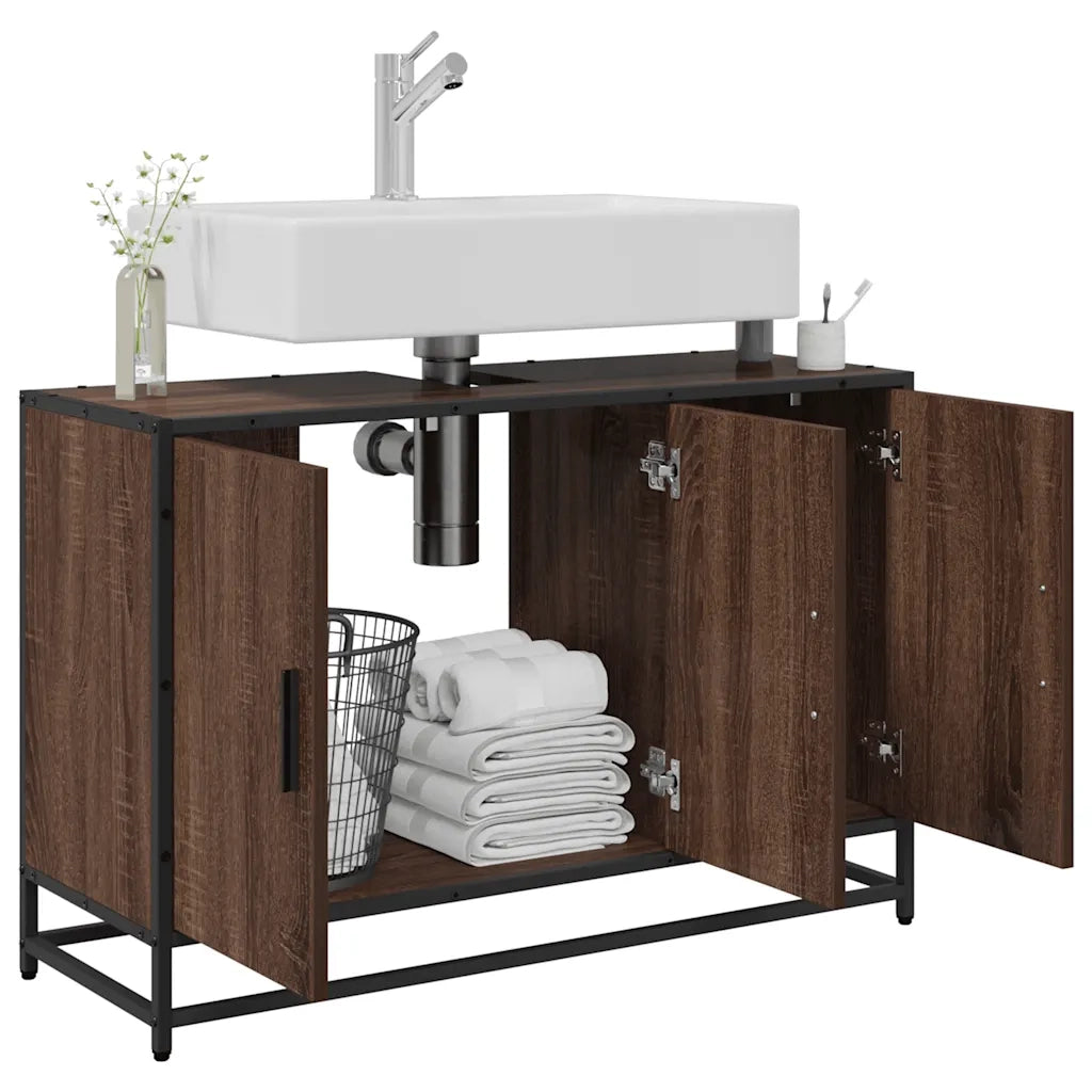 Mobile Lavabo Bagno Rovere Marrone 90x33x60cm Legno Multistrato 849273