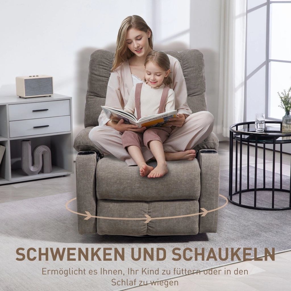 Poltrona Relax Girevole con Poggiapiedi ¨C Zephmum ¨C Beige 88x96x108cm