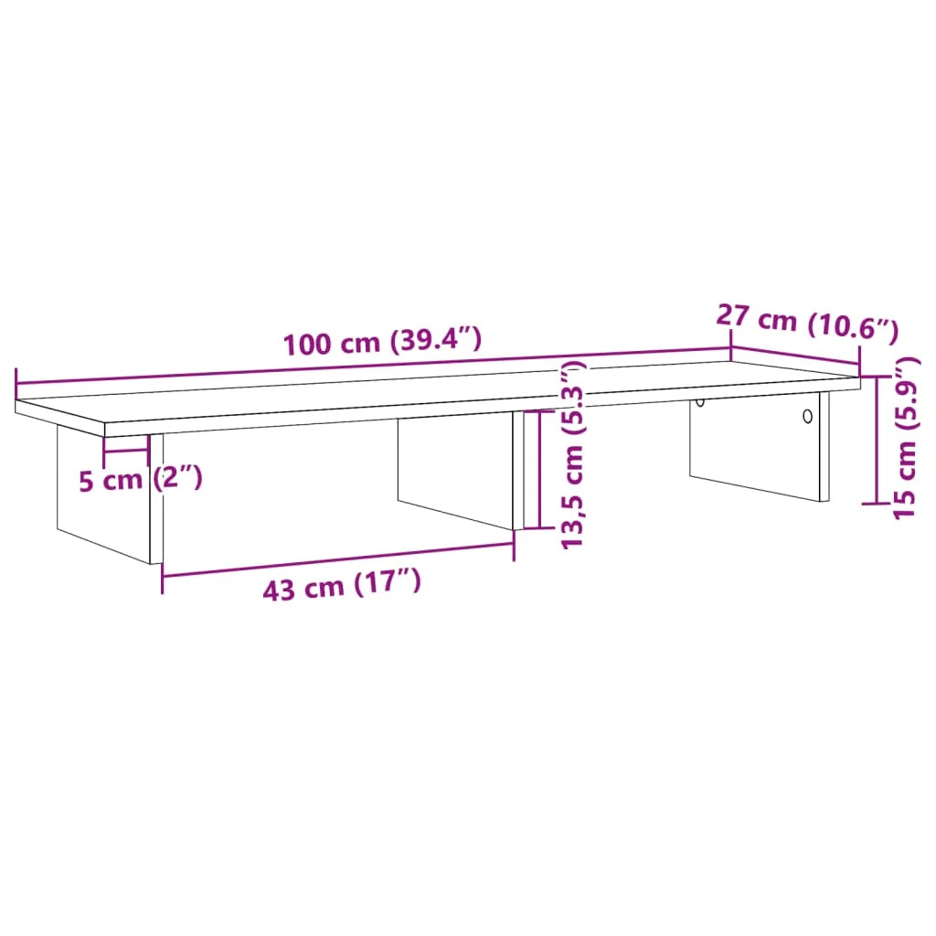 Supporto per monitor Sonoma scrivania/tavolo 100 x 27 x 15 cm legno ingegnerizzato marrone 02_0044977
