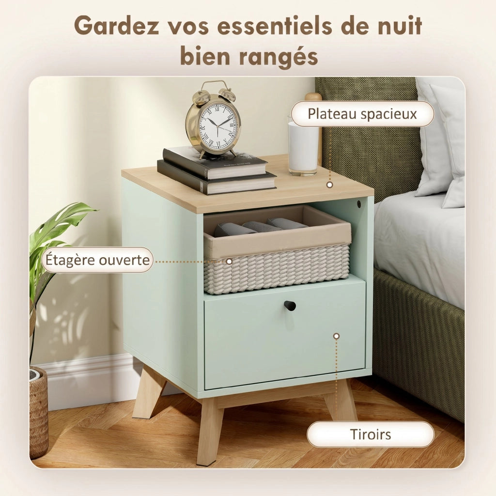 Comodino ¨C zephmum ¨C Effetto Rovere e Verde Chiaro 40x40x55