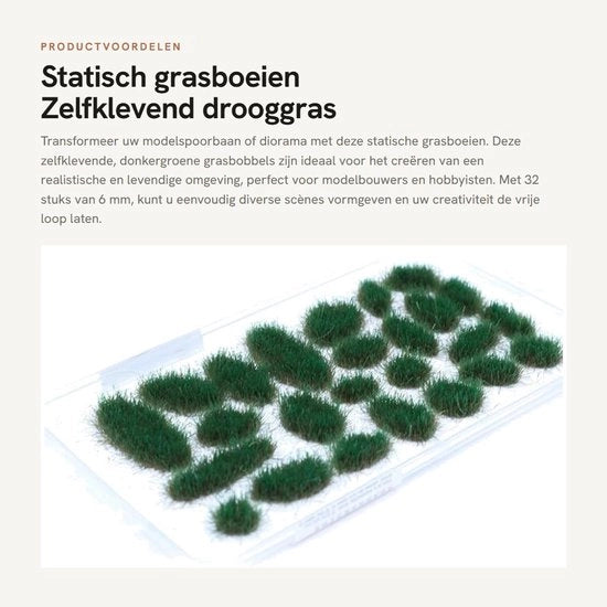 Grassio Statisch 6 mm - 32 Pezzi - Autoadesivo - Finto Erboso - Boschetto - Verde Scuro - Modello Erboso