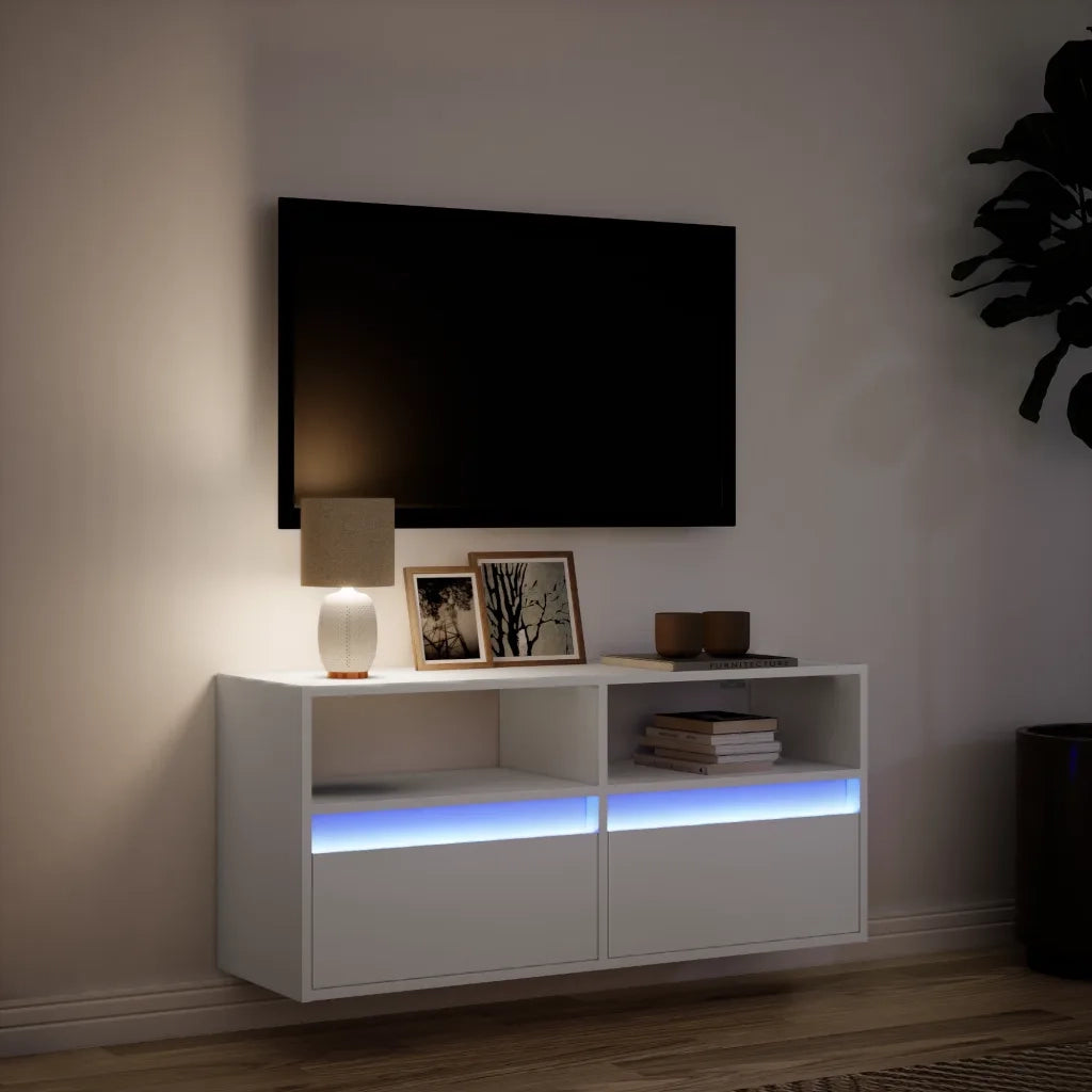 vidaXL Mobile TV a Parete con Luci LED Bianco 100x31x45 cm
