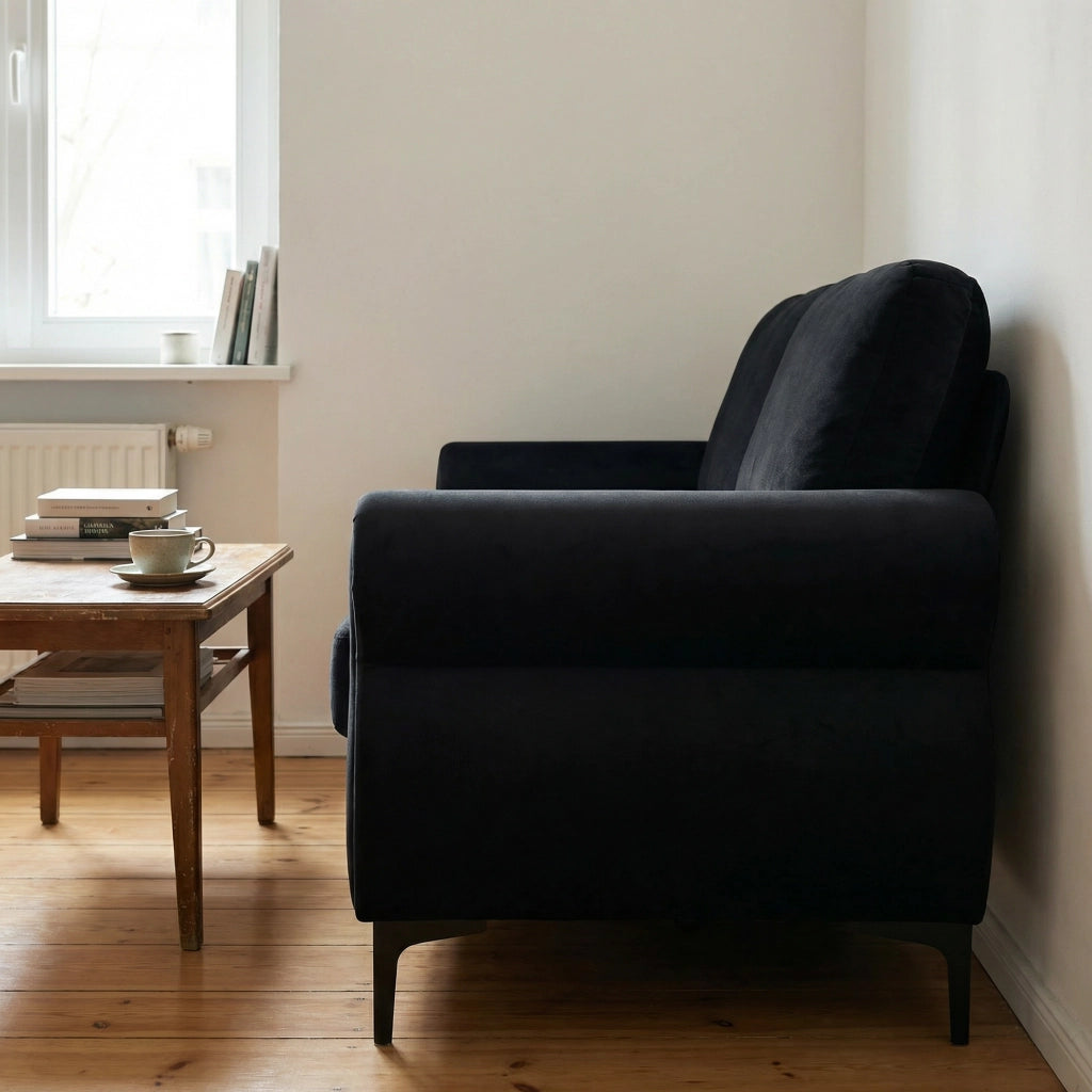 Divano 2 posti compatto con altezza seduta ergonomica e rivestimenti sfoderabili in Poliestere Nero 173.5 cm