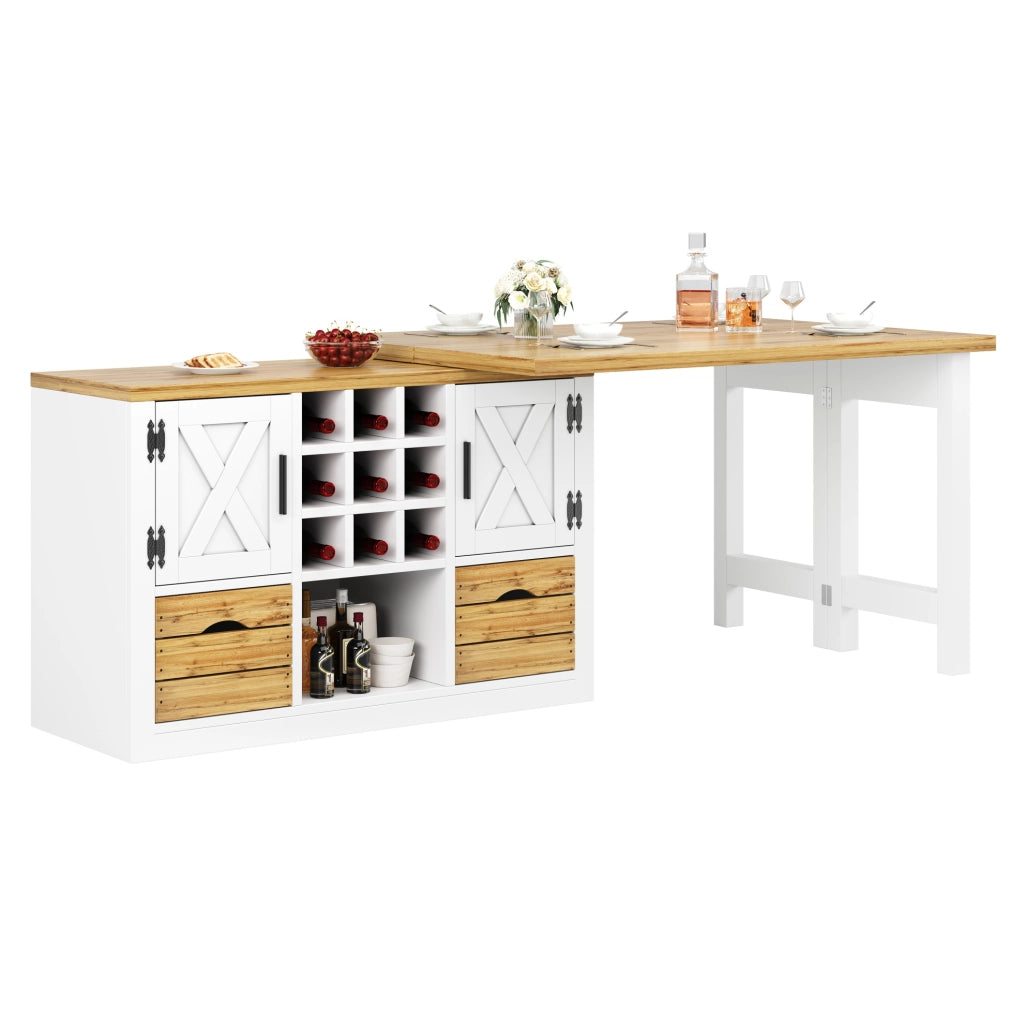 Tavolo da pranzo estensibile 120-197x40 cm con sideboard girevole in MDF bianco