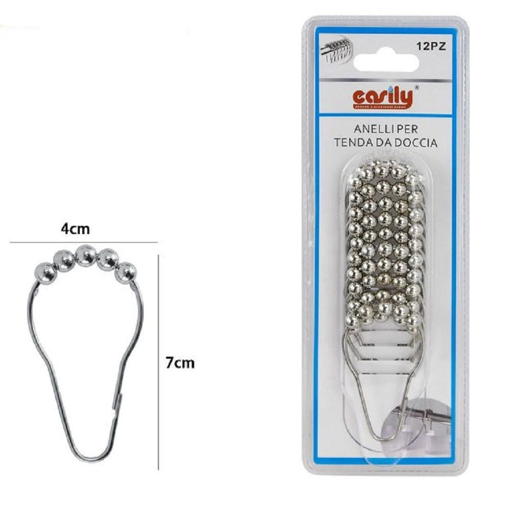 Trade Shop - Set 12 Anelli Gancio Tenda Doccia Metallo Con Perline Bagno Box Doccia 59777 -
