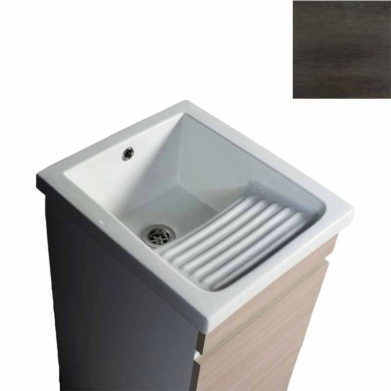 Mobile Lavatoio in Ceramica 1 Anta e Strofinatoio Integrato 45x50x86A cm Olmo Scuro