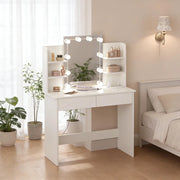TOELETTA Moderna 90x40 cm Bianca con Specchio e 10 Lampadine