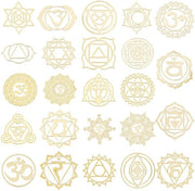 Sticker Chakra 24 pezzi - Tema Energia d'Oro - Materiali in Ottone - Sticker Autoadesivi - Disegni Misti - Disegni a Fiore 35 x 35 mm - Sticker Decorativi
