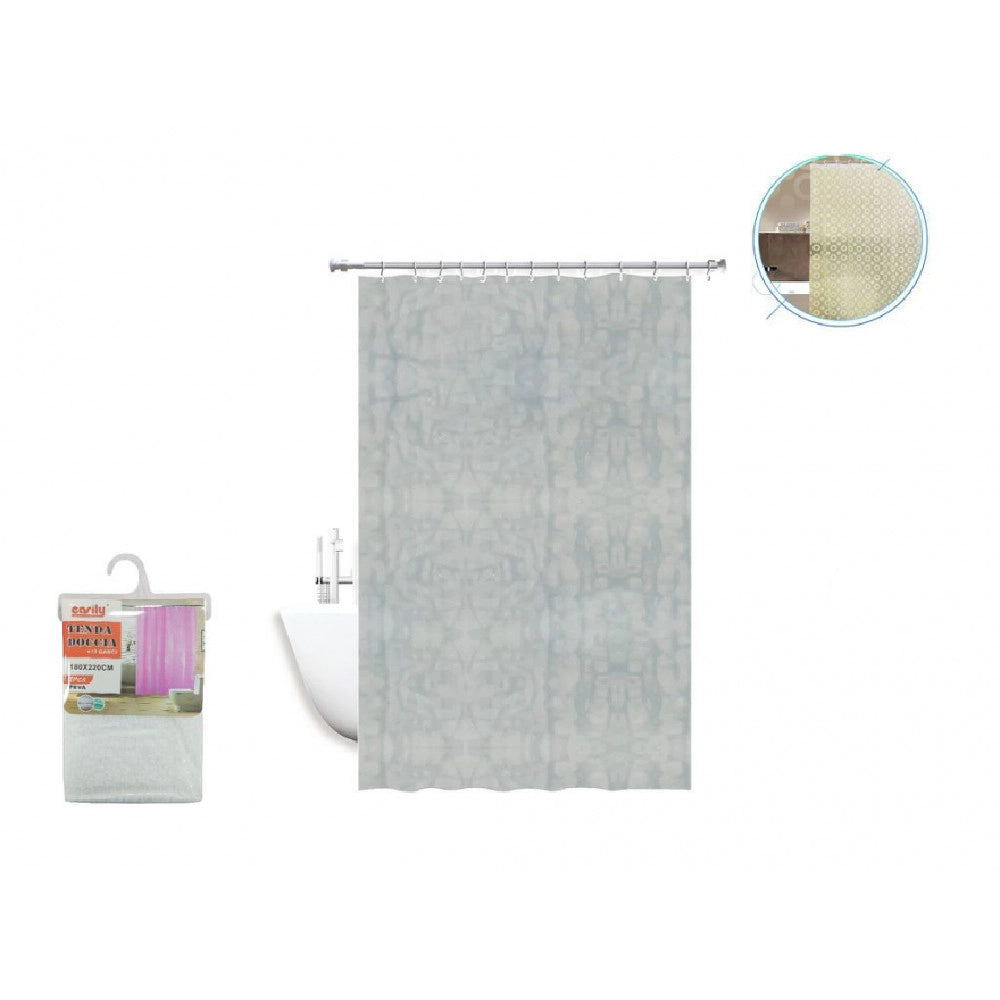 Trade Shop - Tenda Doccia Vasca Antimuffa Impermeabile Grigio Bianco 180 X 220cm Anelli 52131 -