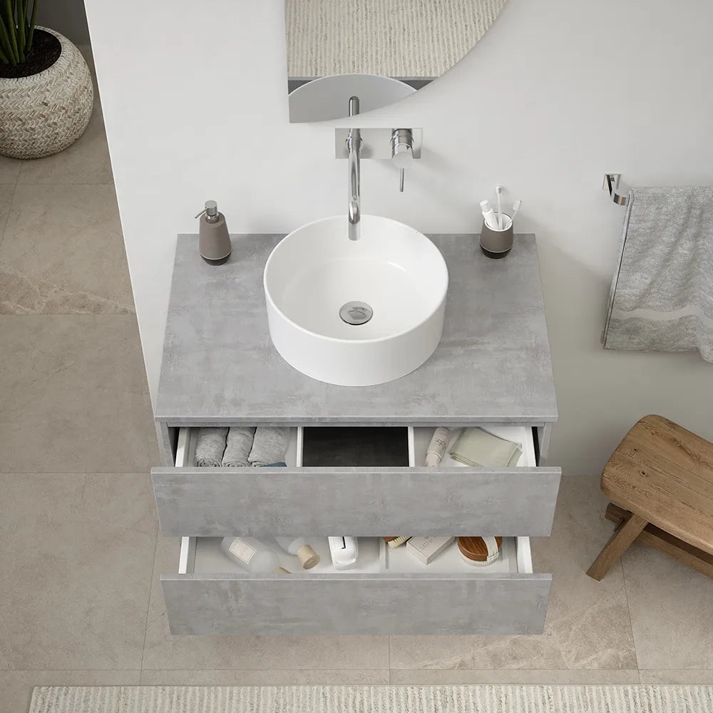 Mobile da bagno sospeso 80 cm effetto cemento chiaro con top | Yili