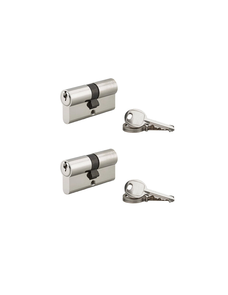 Set di 2 cilindri a doppia entrata, 30x30mm, chiave uguale, nichel, 3 chiavi/Cilindro europeo - Serrurerie de Picardie