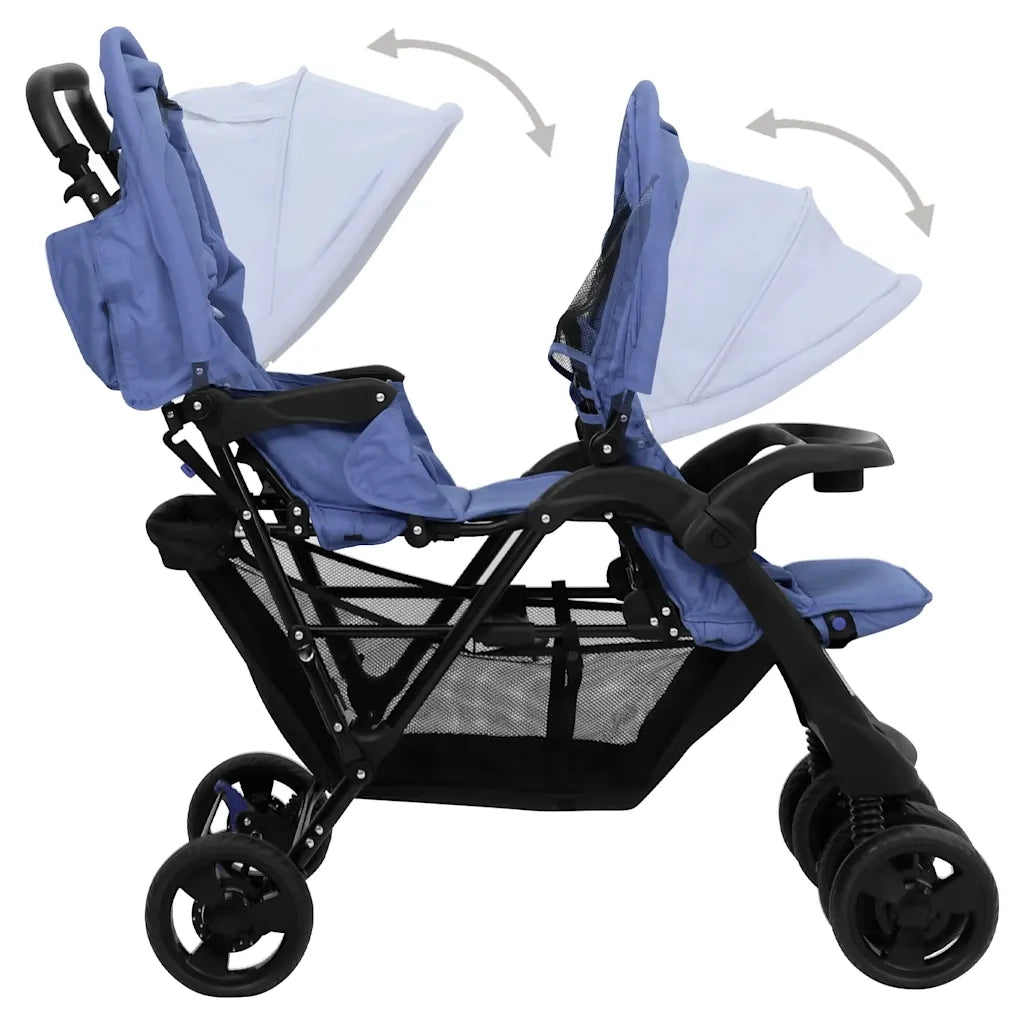 Passeggino Gemellare a Tandem Blu Marino in Acciaio CFW6847658