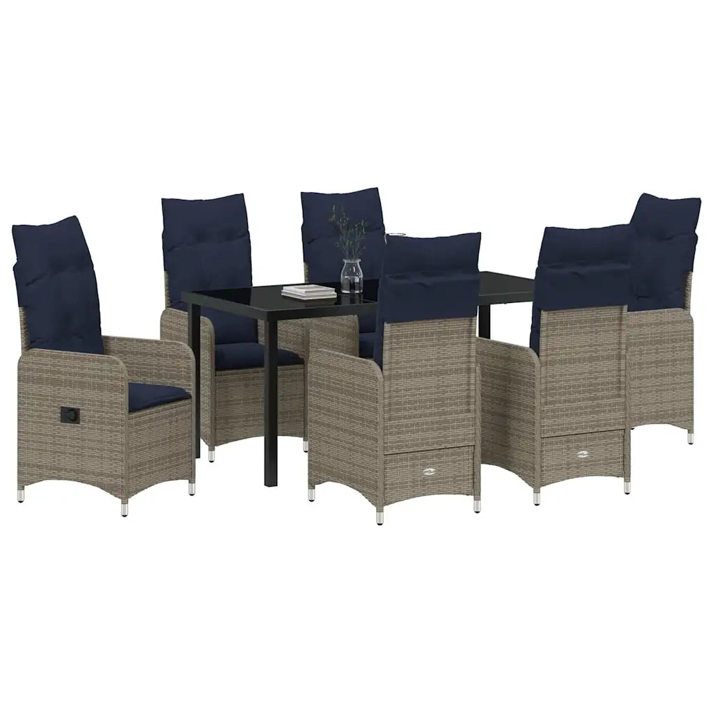 Set da Pranzo per Giardino con cuscino 7 pcs Nero polyrattan