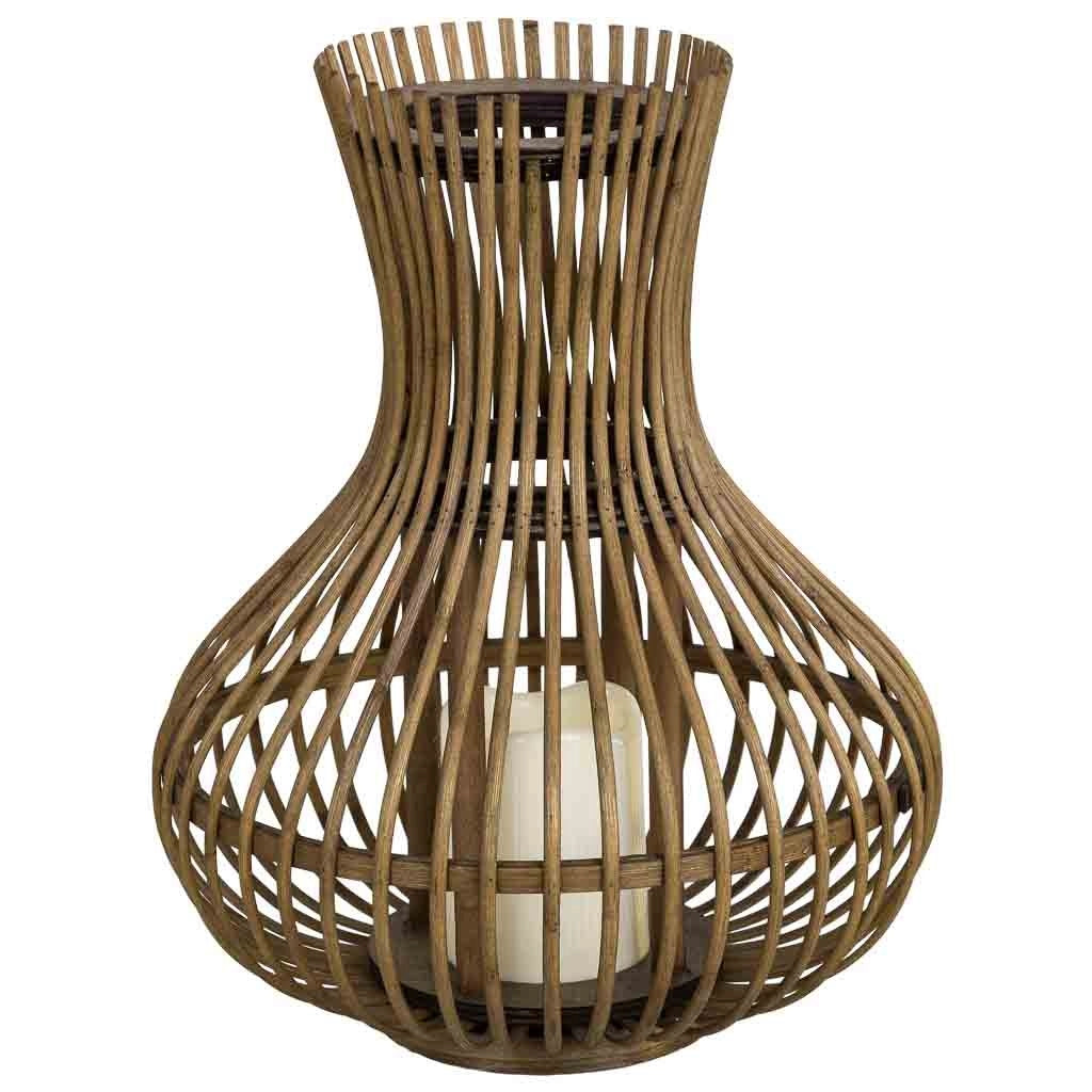 Portacandele in bambù con candela LED marrone, D29x35h cm