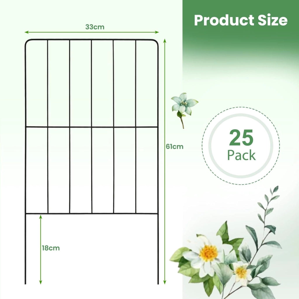Recinzione da Giardino in Metallo 15/25 Pezzi, 60 cm di Altezza, Set Recinzione per Cani ed Aiuole, Recinto Decorativo Resistente ed Antiruggine, 33 x 60 cm (25 Pezzi)