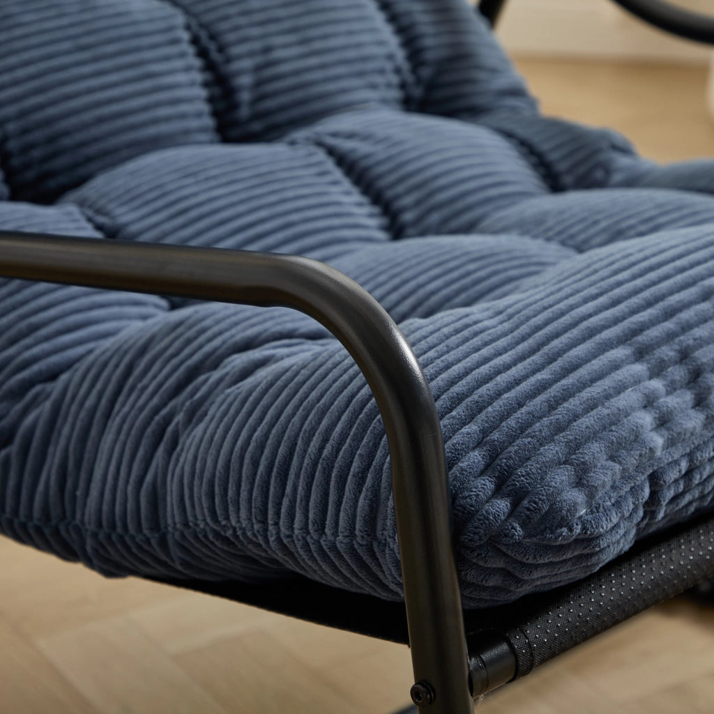 Sedia a dondolo con cuscino spesso e movimento regolabile per soggiorno in acciaio blu navy