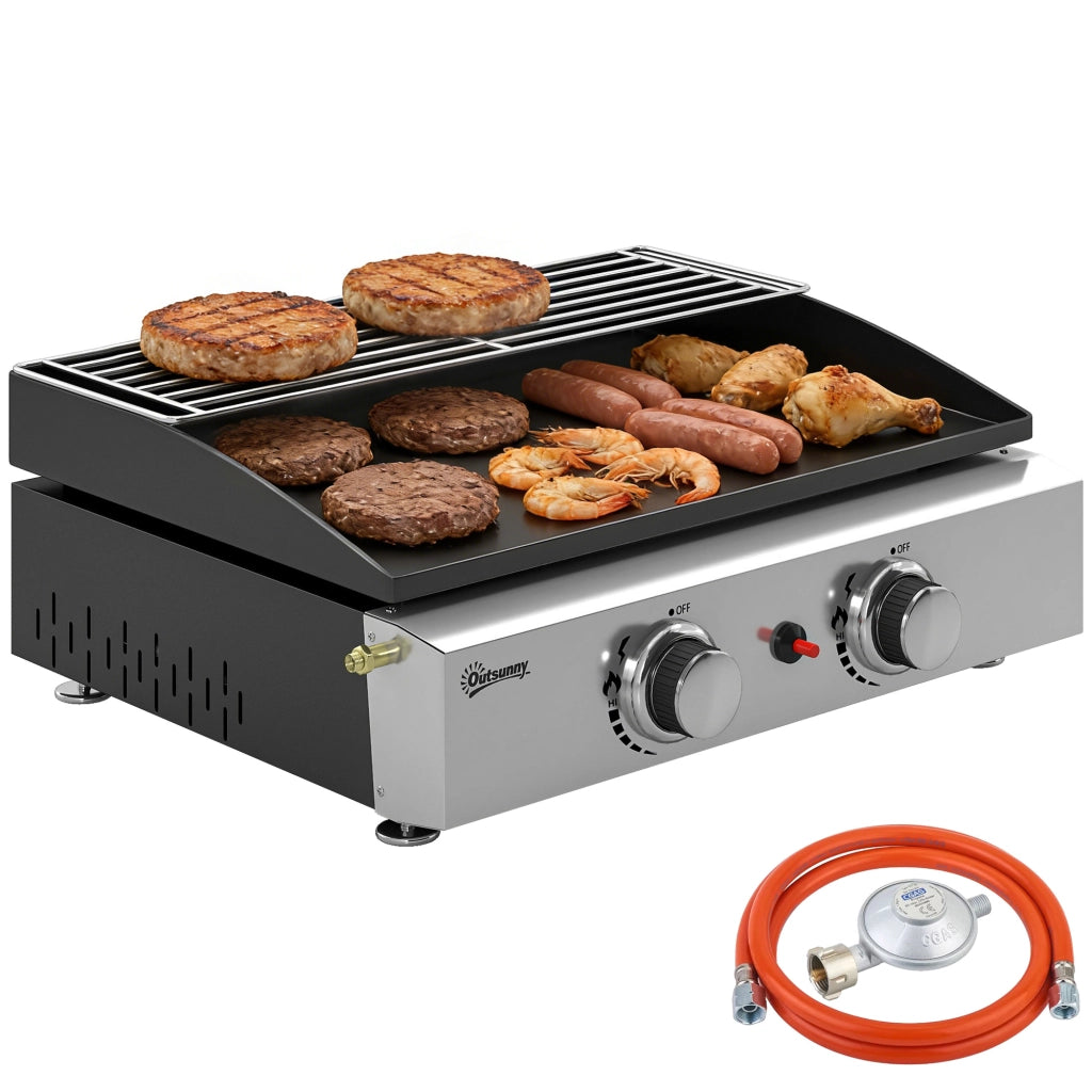 Barbecue a Gas 2 Bruciatori 5 kW Portatile con Griglia e Raccolta Grasso ¨C zephmum ¨C Nero