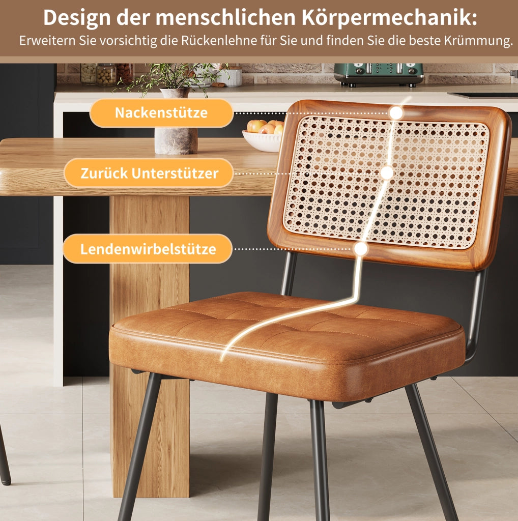 Sedia da pranzo ergonomica in PU e rattan PE marrone