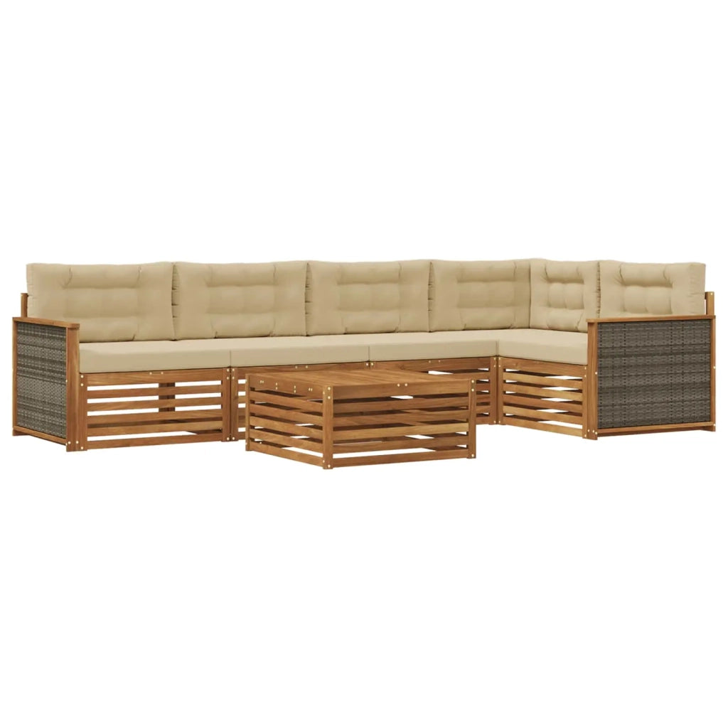 Set di divani da esterno con cuscino 6 pcs Naturale e Beige 3383381