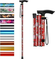 Staffa Opvougbile Adattabile - Altezza Leggero Portatile con Cinturino e Manubrio T - Accessibile Uomini Donne - Fiori Rossi