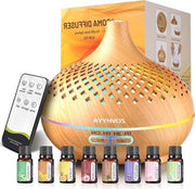 Diffusore di Aromi 500 ml con Comando a Distanza e Timer - Umidificatore con 14 LED - Spegnimento Automatico - Per Soggiorno Camera da Letto Yoga