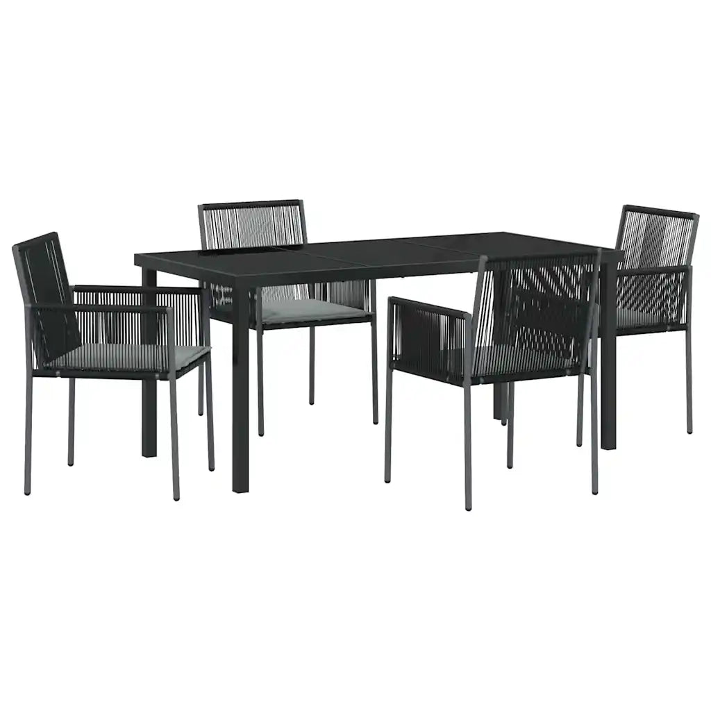 Set da Pranzo per Giardino 5 pcs Nero Rattan in PE