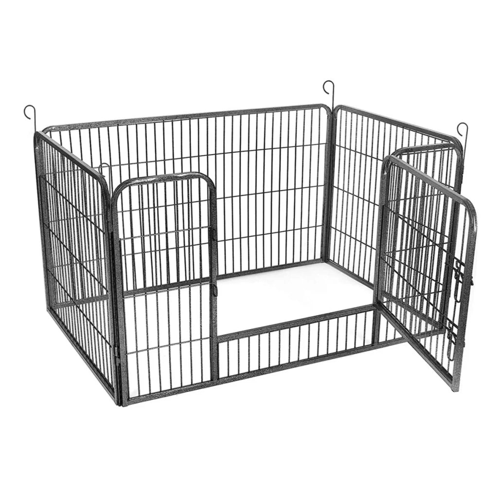 Recinto per cani recinto in metallo per cani cuccioli roditori e conigli pieghevole con porta grigio 122 x 80 x 70 cm 12_0001195
