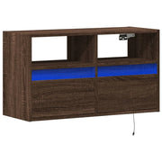 Mobile TV multimediale scaffale TV credenza mobile TV sala da pranzo soggiorno camera da letto mobile da parete con luci LED rovere 80 x 31 x 45 cm marrone 02_0027962