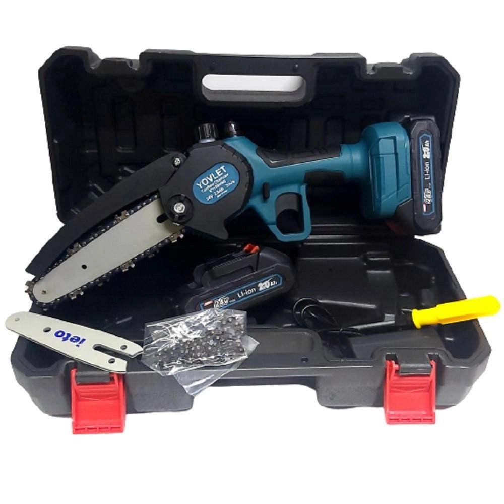 Trade Shop - Motosega 24v 2 Lame 4-6" Serbatoio Olio Tagliarami Elettrosega 2 Batterie Elettrica -