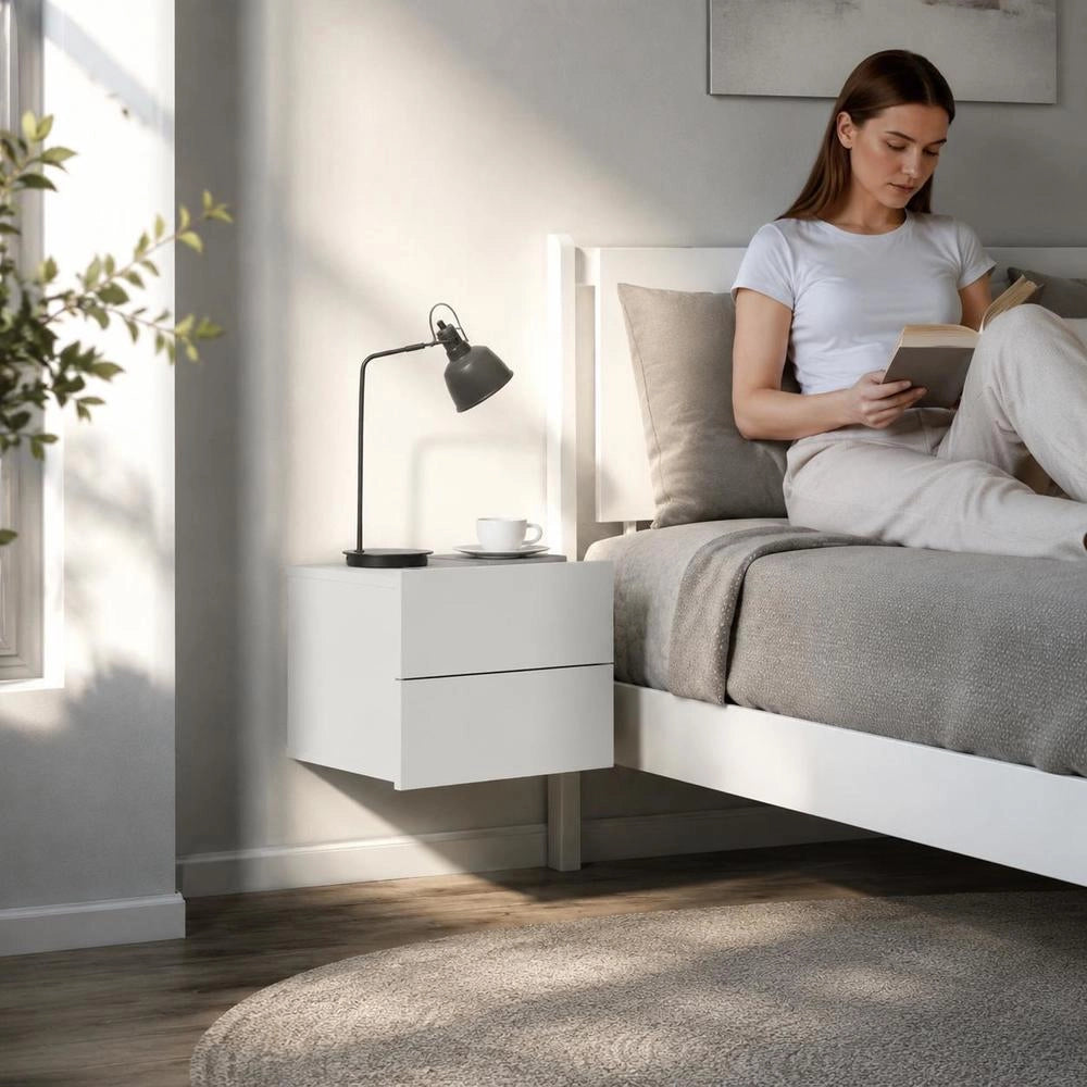 White Bedside Table, 40x30x30 Cm, Made Of Engineered Wood