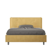 BS COM Letto matrimoniale francese con rete imbottito 140x190 microfibra ocra Large