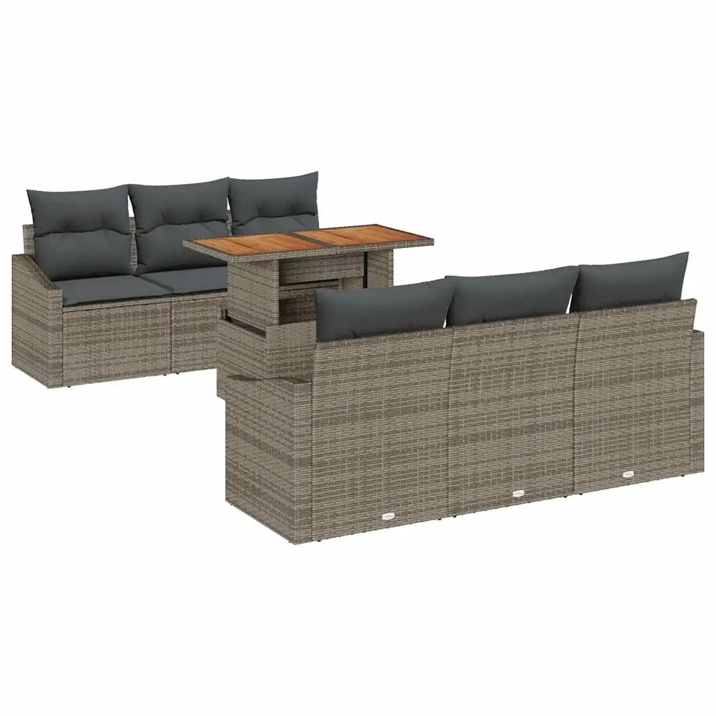 Set Divano da Giardino con cuscino 7 pcs Grigio e Marrone 3349782