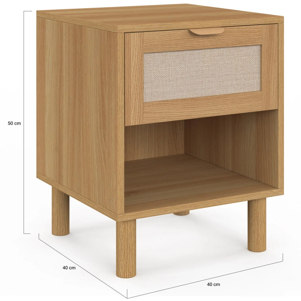 IDMarket - Set di 2 comodini a 1 cassetto ROBIN con nicchia in legno e tessuto effetto lino