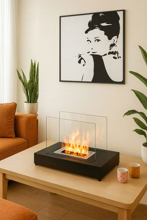 Camino a Bioetanolo da Tavolo Eaak 60x20x35,5 cm Bruciatore da 1,5 L Nero