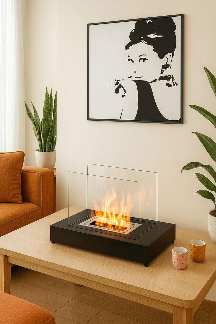 Camino a Bioetanolo da Tavolo Eaak 60x20x35,5 cm Bruciatore da 1,5 L Nero